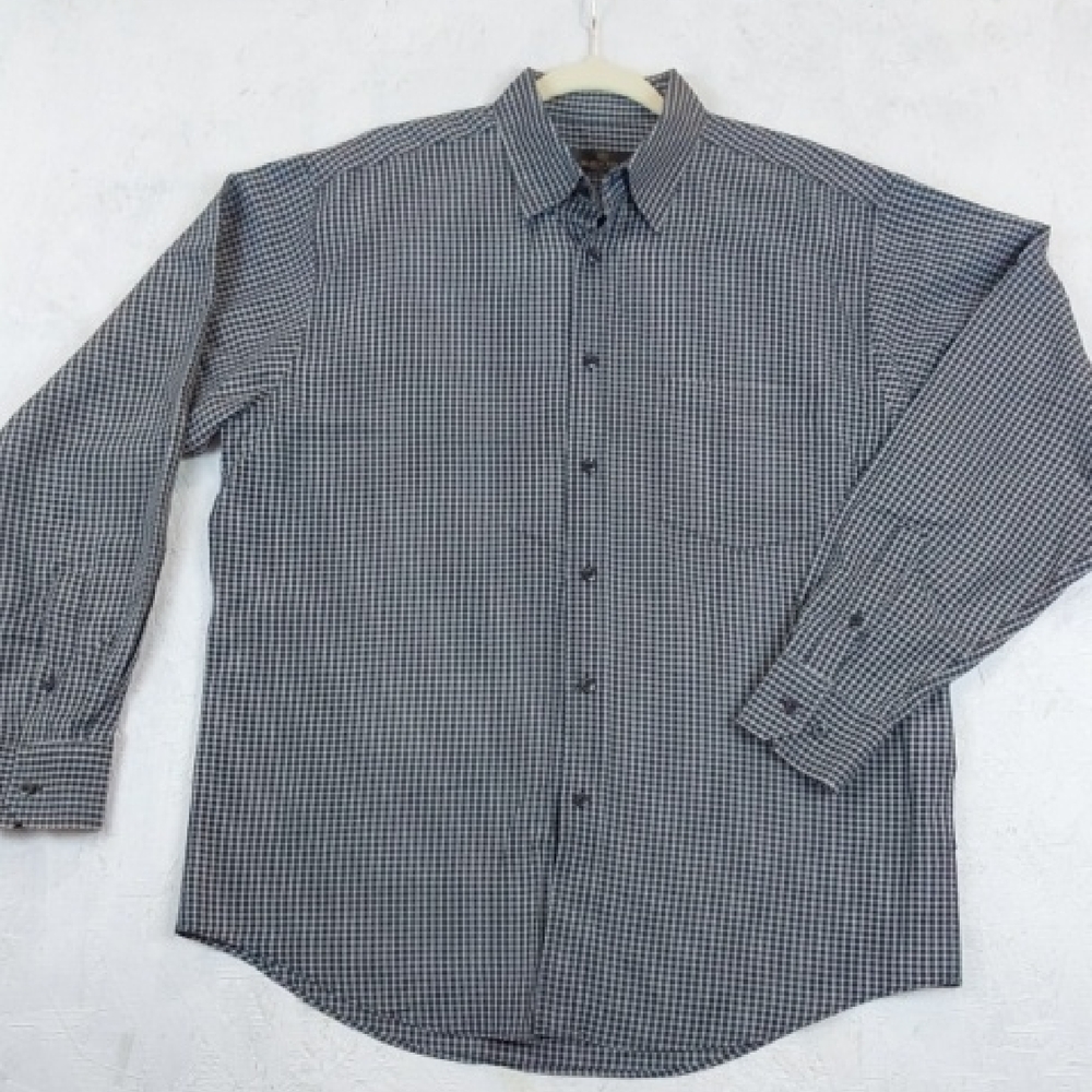 Bugatchi Men's Black and White Checkered Dress Shirt Luxury Preppy Pocket Sz.L